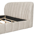Queen Size Upholstered Platform Bed With Thick Fabric, Polyester, Beige Queen Beige Polyester