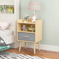 2Pc Nightstand With Collapsible Fabric Drawer, 2 Tier Storage End Table, Wood Side Table With Storage Cabinet For Bedroom, Living Room Oak Oak Engineered Wood