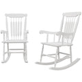 Outsunny Outdoor Wood Rocking Chairs Set Of 2, 350 Lbs. Porch Rockers With High Back For Garden, Patio, Balcony, White White Wood
