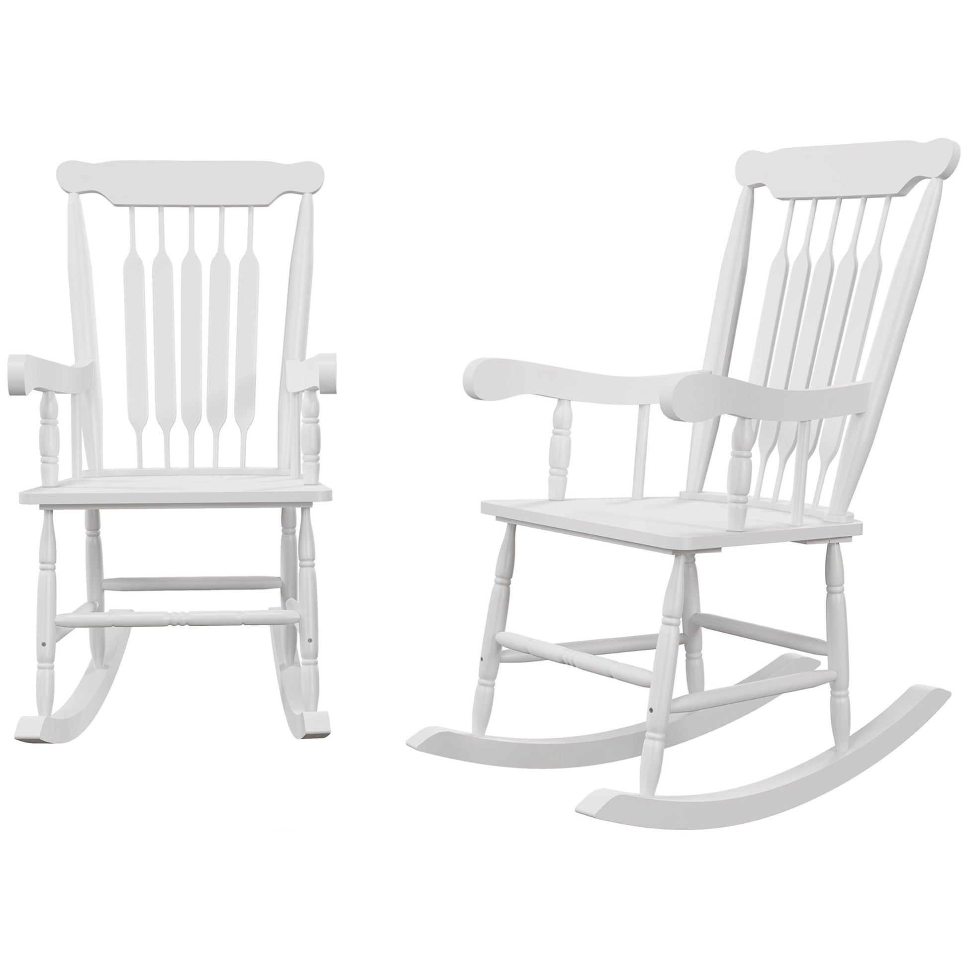 Outsunny Outdoor Wood Rocking Chairs Set Of 2, 350 Lbs. Porch Rockers With High Back For Garden, Patio, Balcony, White White Wood