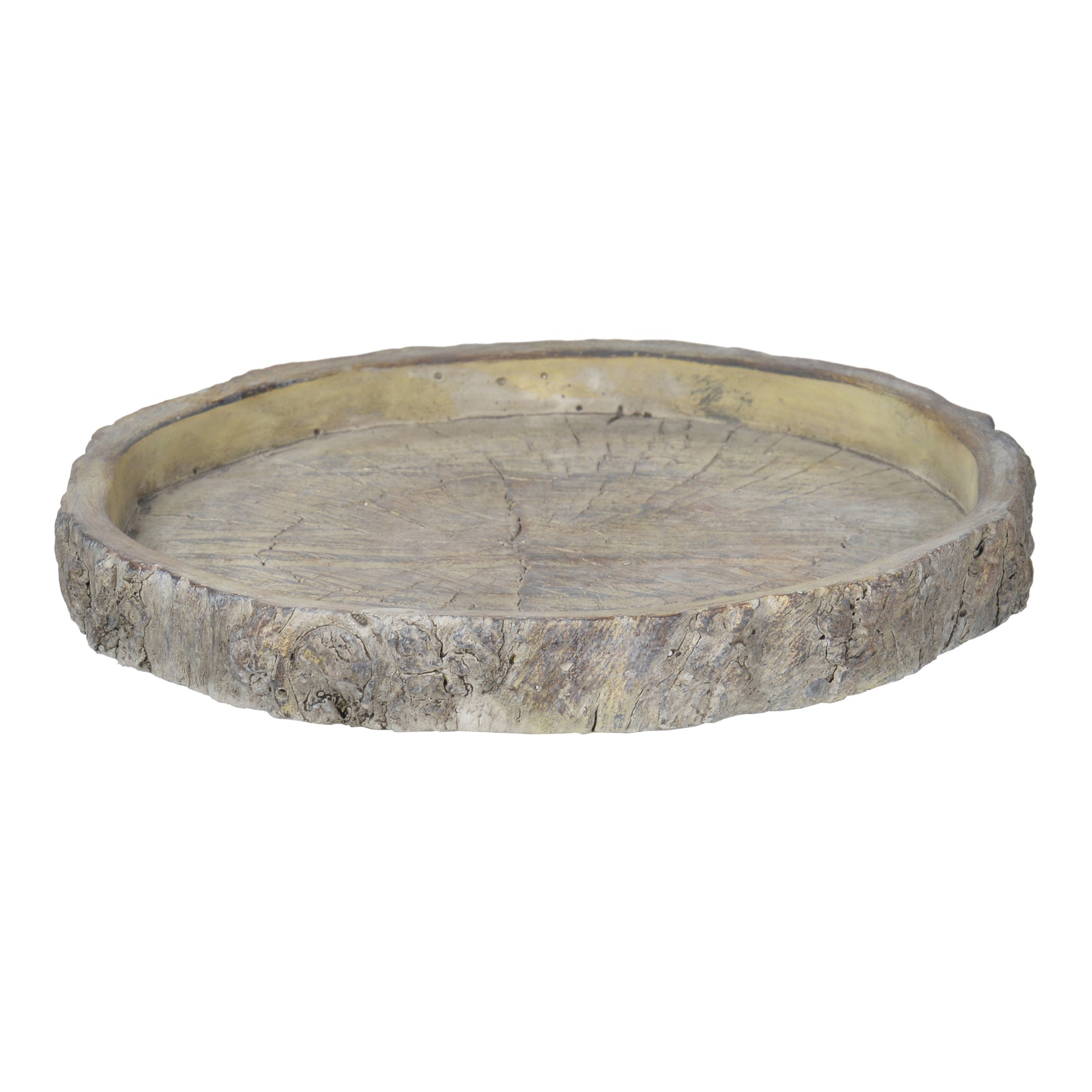 Decorative Round Shape Cemented Log Plate, Gray Gray Cement