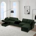 Modular Sectional Sofa U Shaped Sectional Couch With Ottoman, 7 Seat Modular Sofa With Chaise For Living Room, Adjustable Arms And Backs Green Green Polyester 4 Seat
