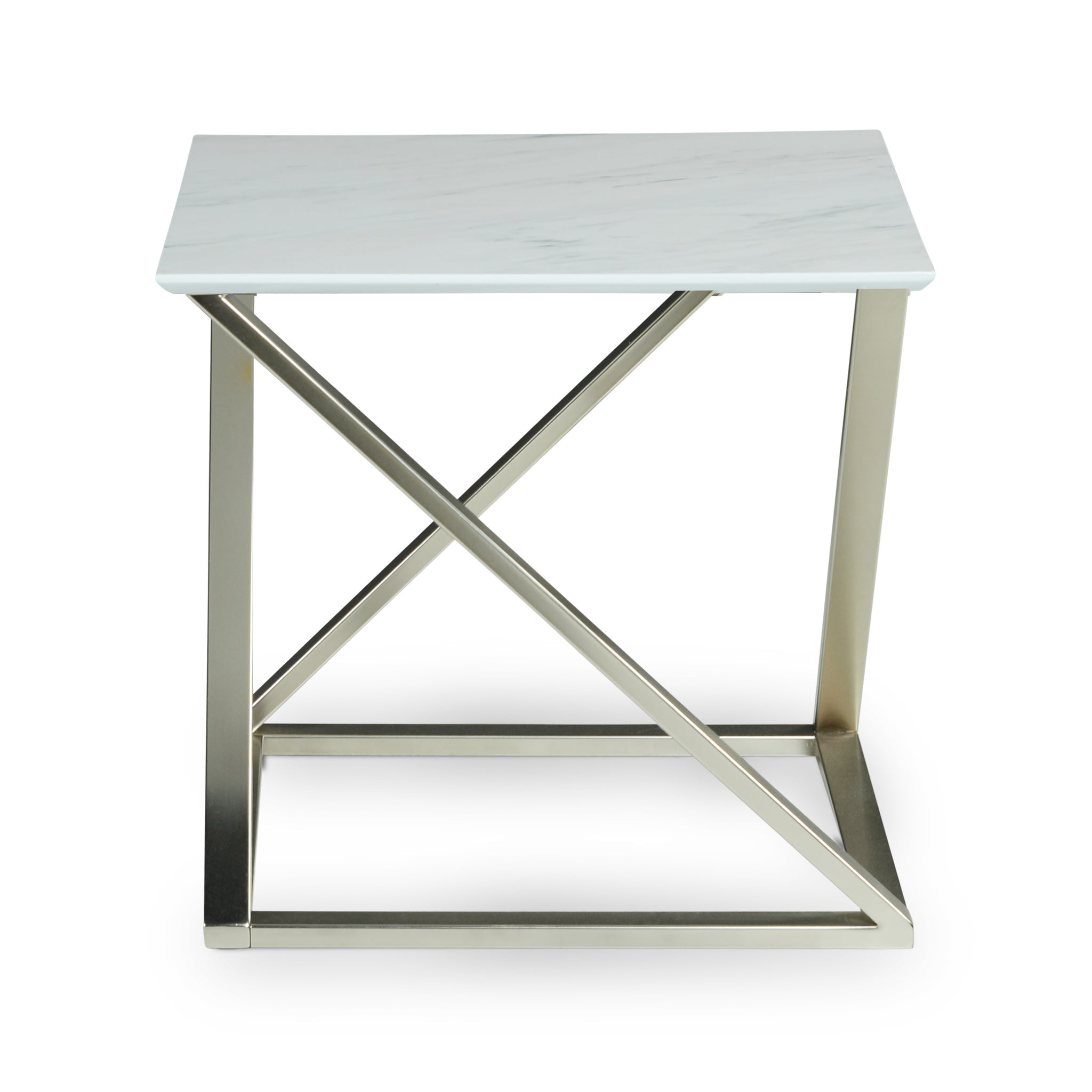 Zurich End Table With Faux White Marble Top White White Iron