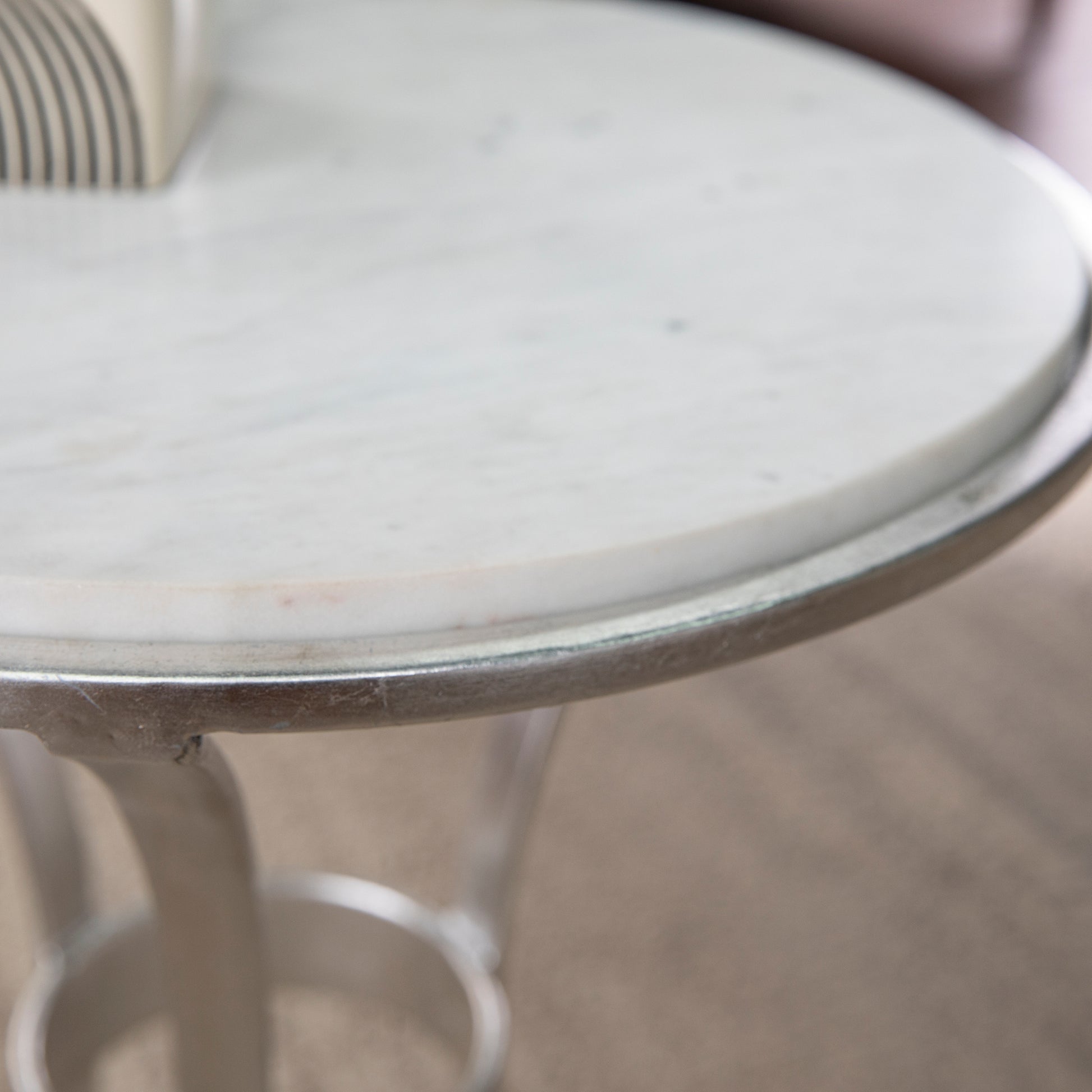 Fordoche Round Accent Table Silver Silver Marble