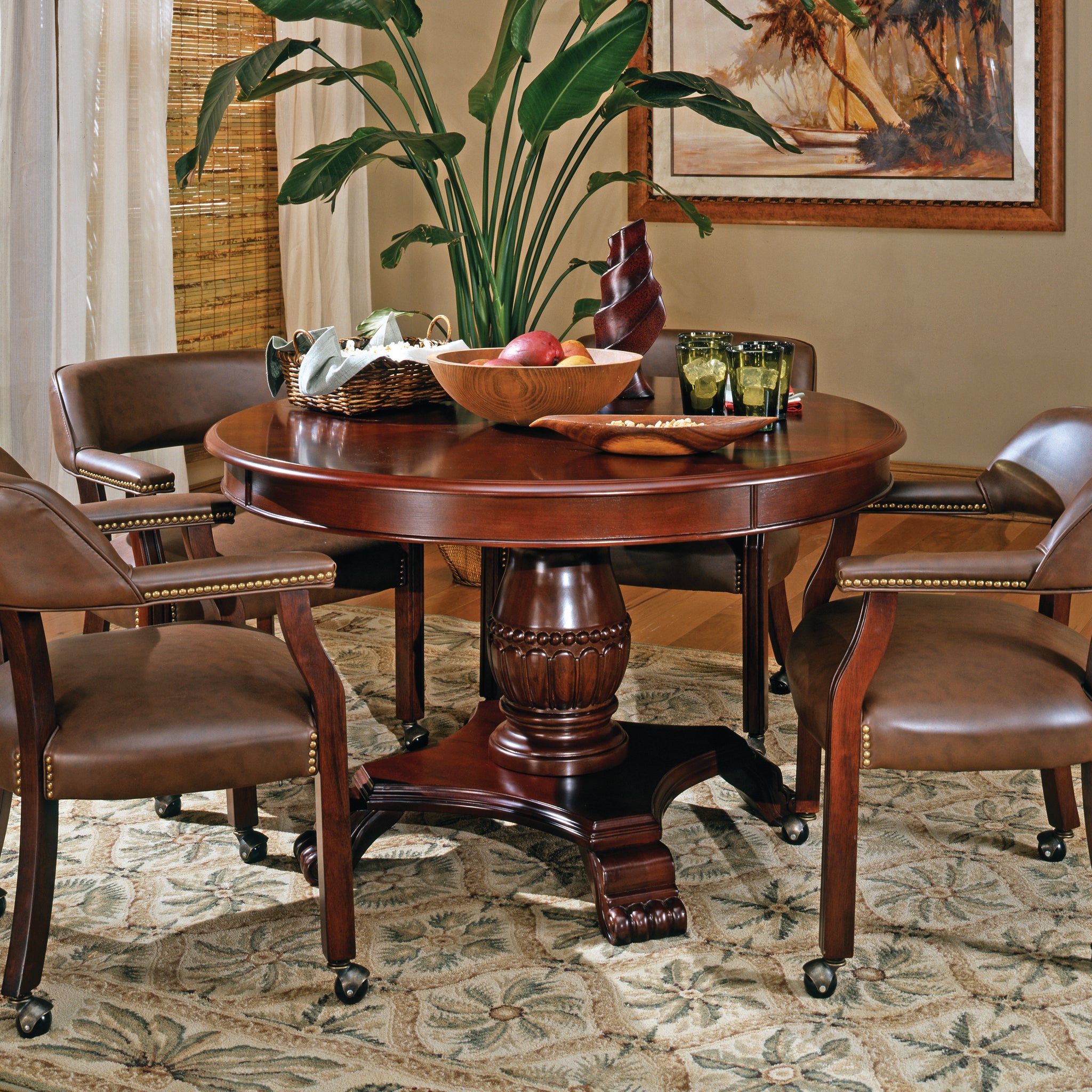 Tournament 5 Piece Dining Or Game Table Set Brown Dark Brown Wood