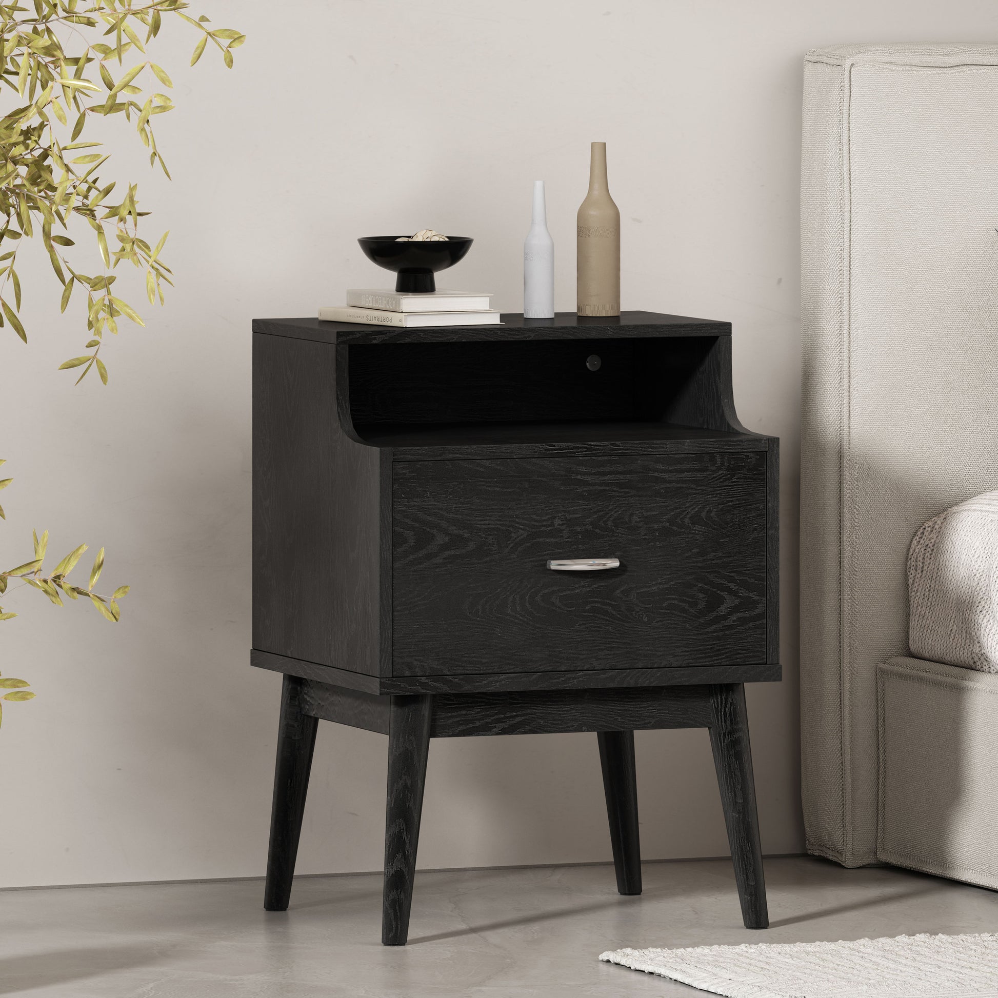 Disa 1 Drawer Nightstand Black Mdf
