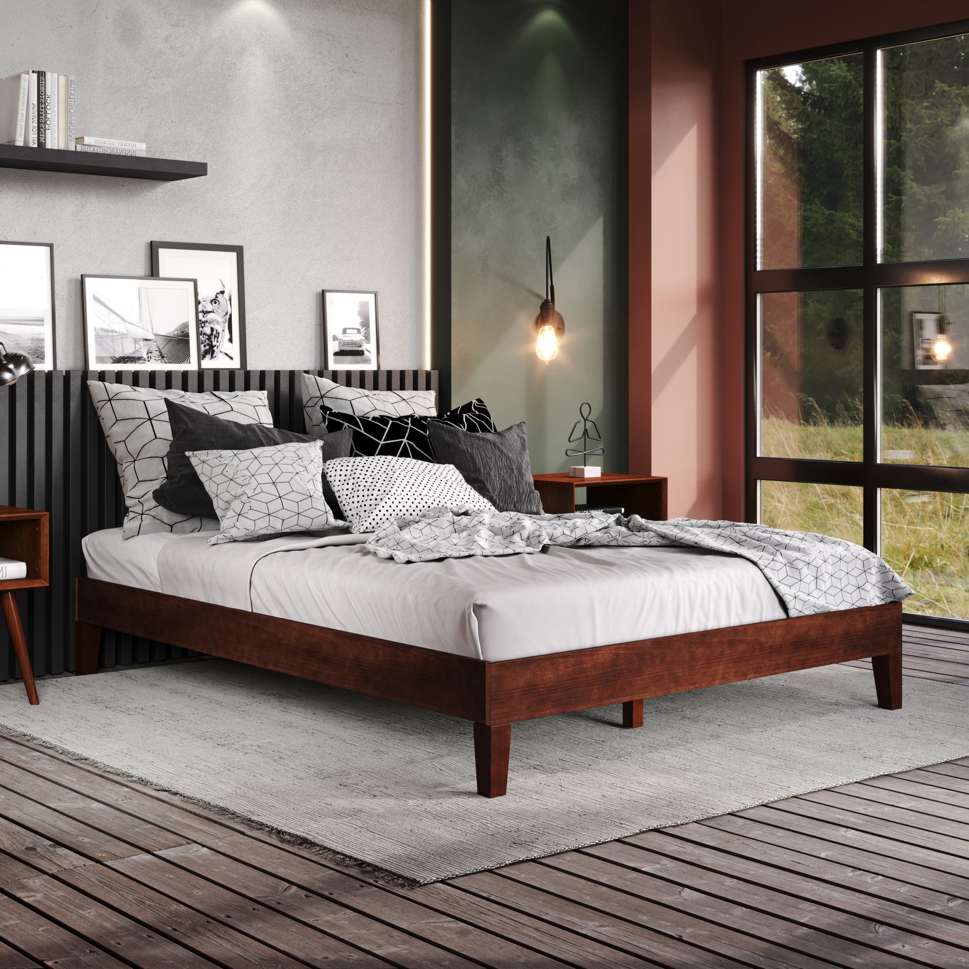 Nix Full Platform Bed Natural Dark Brown Full Dark Brown Wood