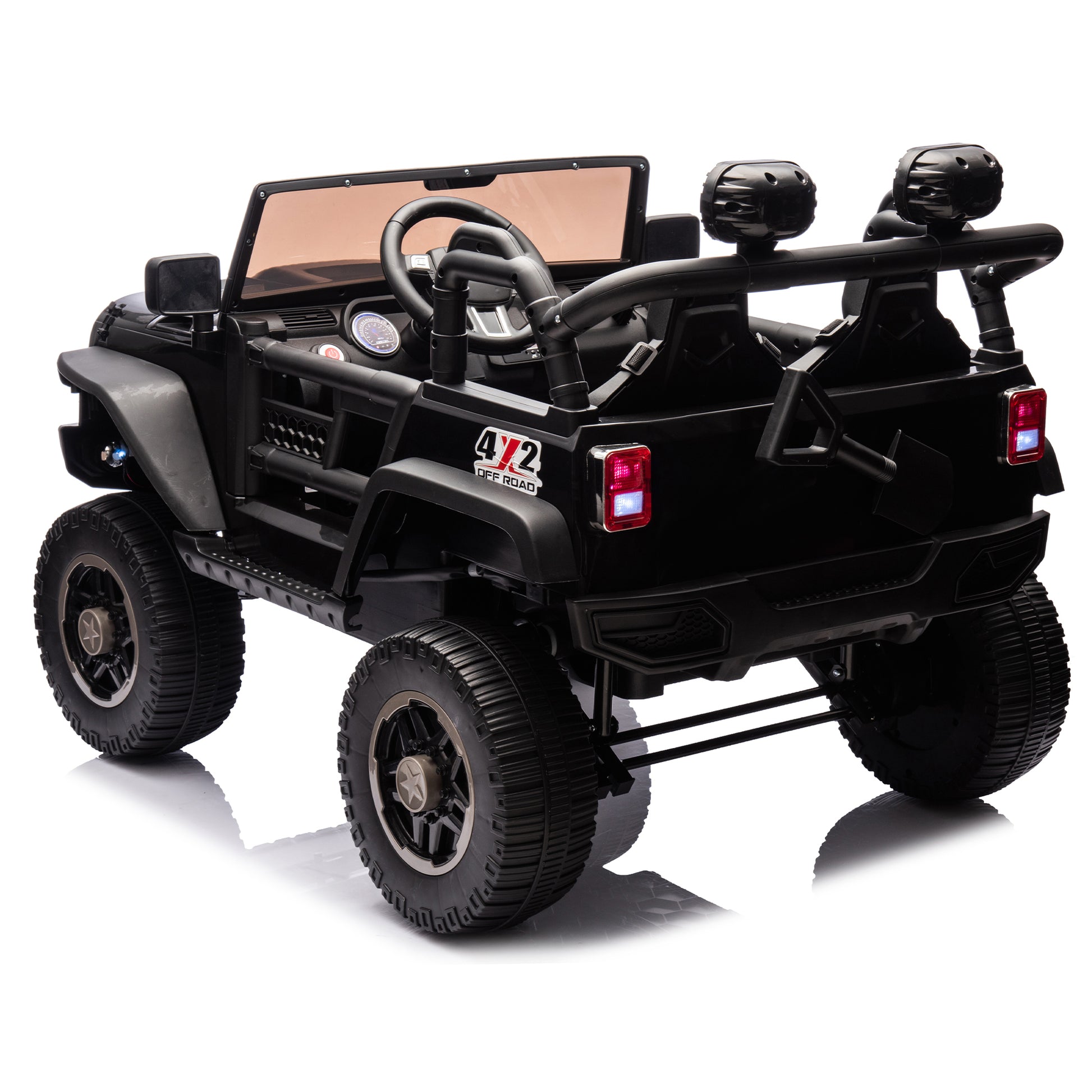 24V Two Seater Kids Ride On Truck Car W Parents Control,200W*2,Seat Width 20.28In,Four Wheel Suspension,Led Lights,Music,Mp3,Bluetooth,Two Independent Seat Belts,Suitable For Off Road For Kids Aged 3 Black 100 149 Lbs Polypropylene