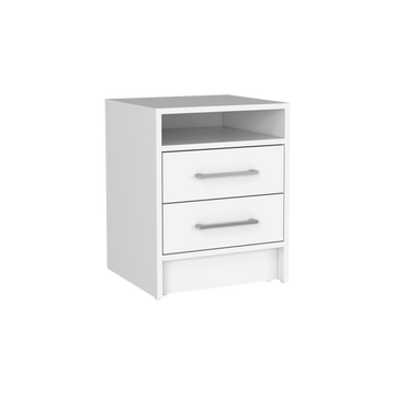 Greter 24" Two Drawer Night Stand With Open Shelf White 2 Drawers Bedroom Rectangle Modern Particle Board