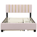 Queen Size Upholstered Platform Bed With 2 Drawers And 1 Trundle, Classic Metal Strip Headboard Design, Pink Queen Pink Mdf Lvl