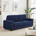 86.5 Inch Sofa Couch Deep Seat Sofa With Two Storage Spaces, T Pyce Charging Portsusb Charging Ports & 2 Cup ,Corduroy 3 Seater Couch, Modern Sofas For Living Room Blue Foam Corduroy 3 Seat