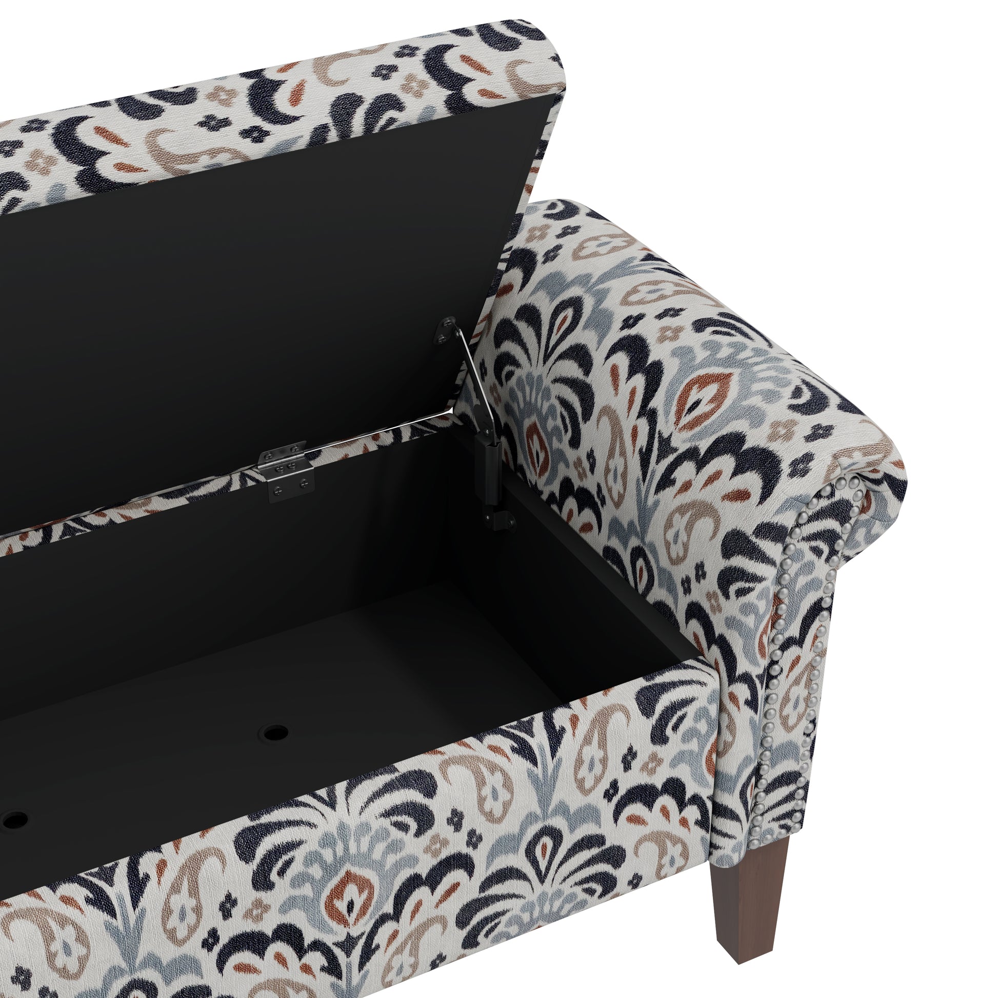Conrad Storage Ottoman Multi Polyester Floral Traditional Flip Top Rolled Arms Nailhead Trim Polyester