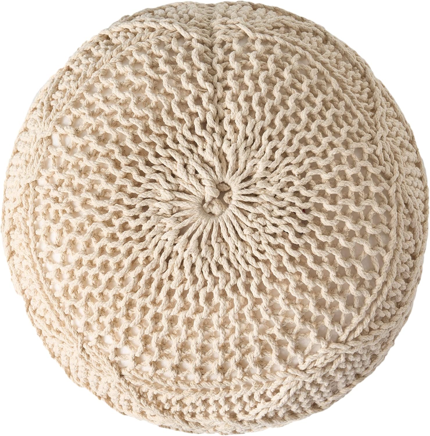 Malibu Knitted Wool 20 X 20 Round Pouf Ivory Wool