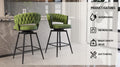 Bar Chair Linen Woven Bar Stool Set Of 4, Black Legs Barstools No Adjustable Kitchen Island Chairs,360 Swivel Bar Stools Upholstered Bar Chair Counter Stool Arm Chairs With Back Footrest, Green Green Foam Linen