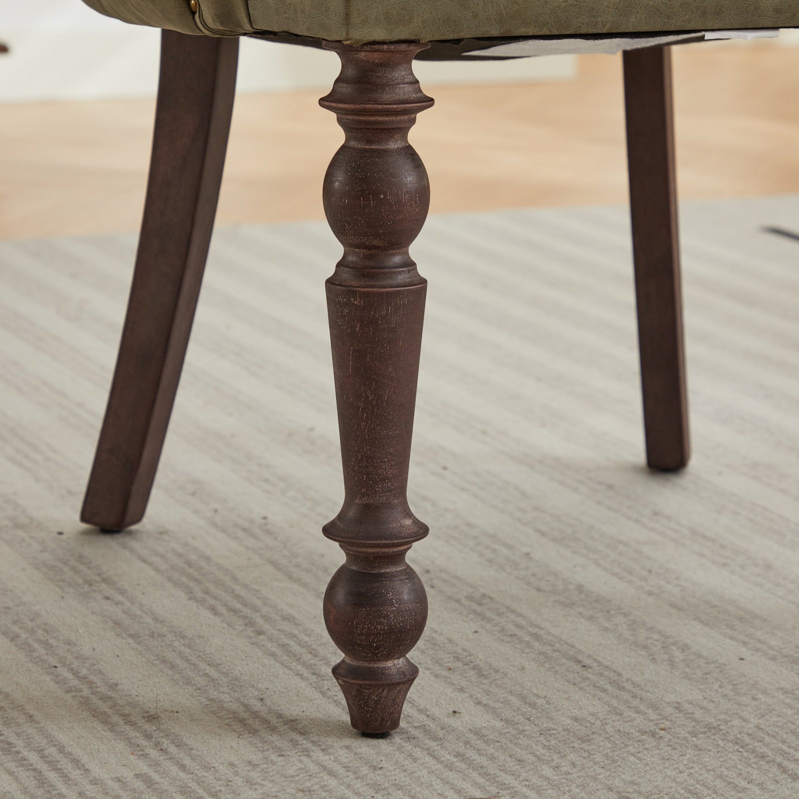 Hand Pulled Buckle Decoration Pu Dining Chair,Accent Leisure Chair, Mid Century Modern Arm Chair With Solid Wood Armrests And Legs, 1 Seat Cushioned Sofa For Living Room Bedroom,Olive Green Color Olive Green Primary Living Space American Design