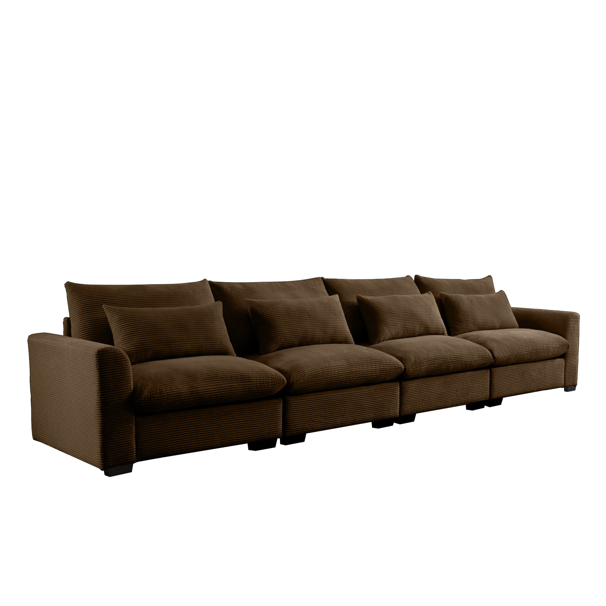 4 Seater Deep Seat Couches For Living Room, Comfy Brown Corduroy Sofas For Living Room Modern With 4 Waist Pillows Brown Corduroy 4 Seat