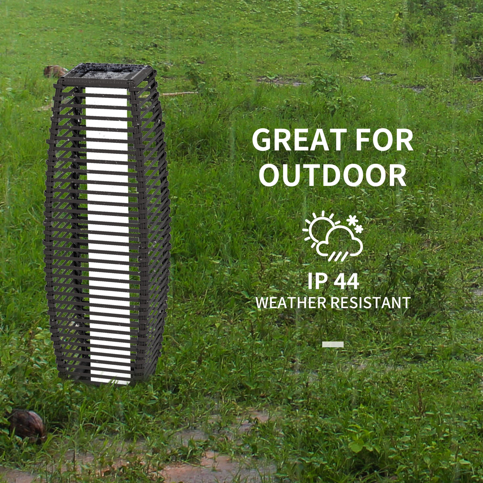 Outsunny Solar Floor Lamp, Outdoor Rattan Garden Lantern Pathway Light & Decorative Driveway Lighting With Auto On Off Led Lights For Porch, Yard, Lawn, Courtyard, Deck, Gray Gray Steel