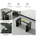 Table And Chair Set, Large Modern Minimalist Rectangular Glass Table, Can Accommodate 6 8 People, Equipped With Tempered Glass Tabletop And Large Mdf Table Legs, Comfortable And Minimalist Chairs. Transparent Mdf Glass