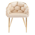 Luxury Handmade Accent Chair With Gold Legs, Modern Velvet Armchair For Living Room And Bedroom Beige Foam Velvet