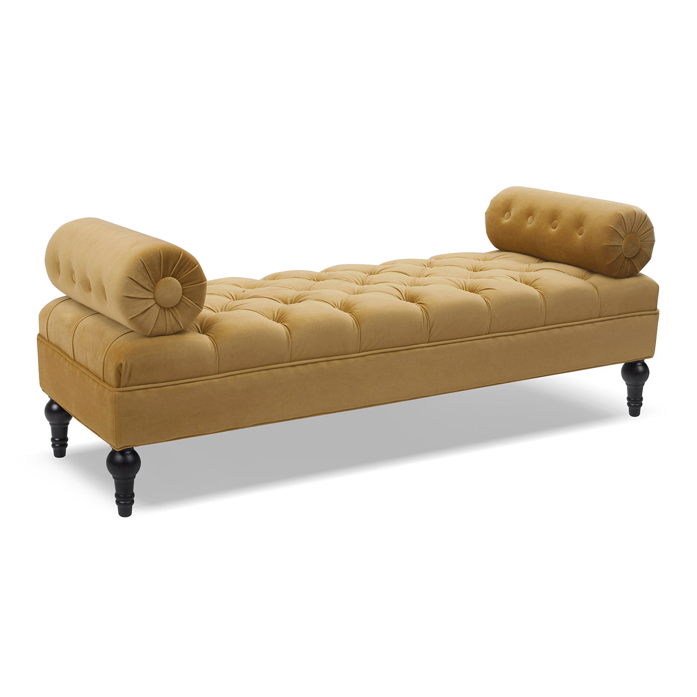 Lewis Bolster Arm Entryway Bench, Gold Velvet Yellow Foam Velvet