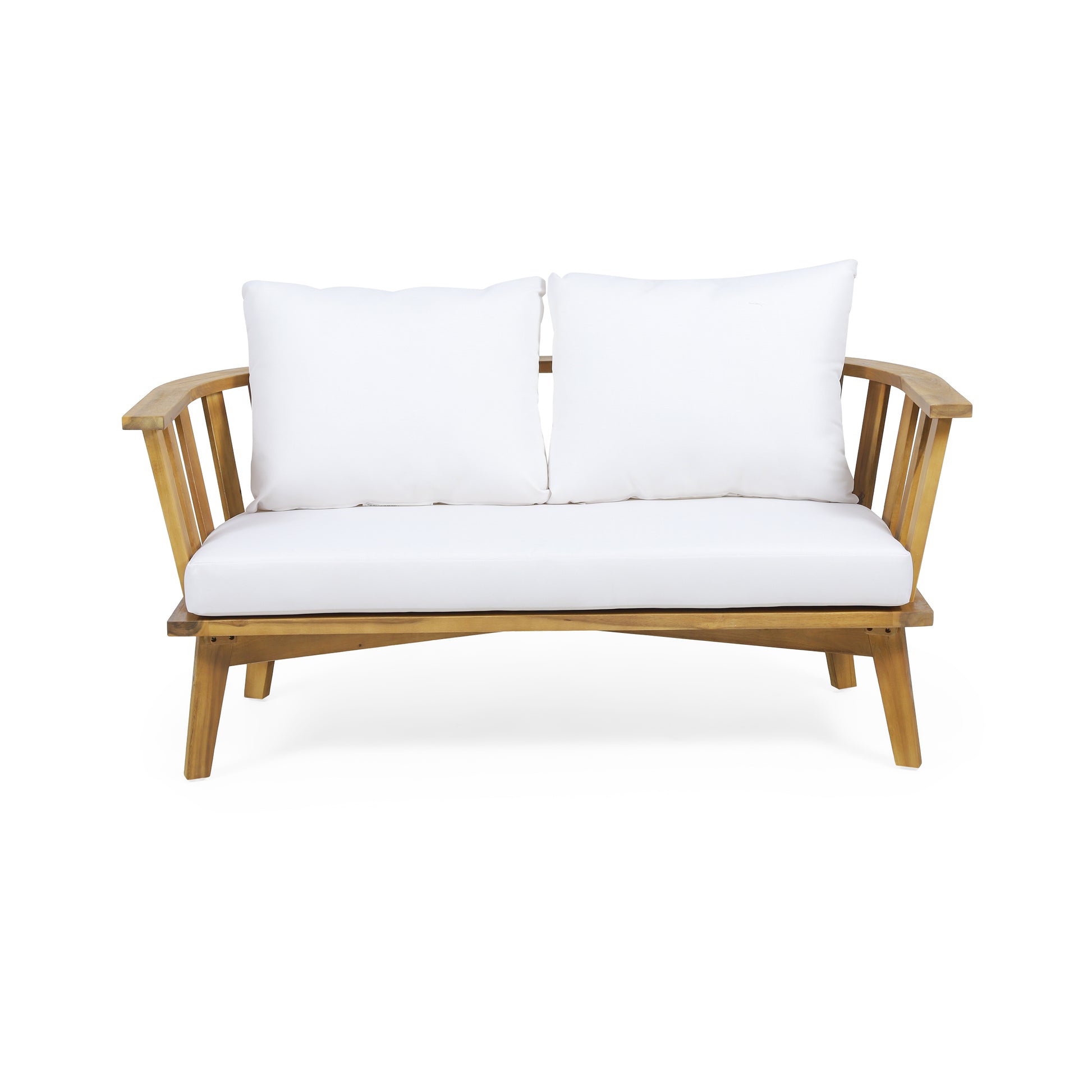 Outdoor Wooden Loveseat With Cushions White Teak 55.50" W X 27.00" D X 25.50" H Yes Teak Foam Acacia Wood