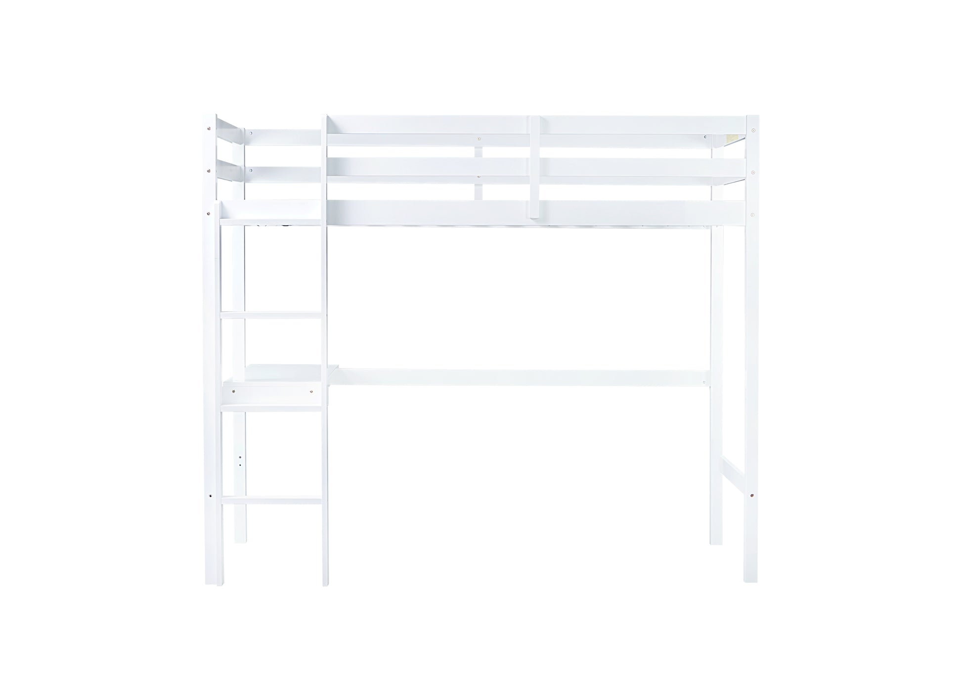 Twin High Loft Bed, Rubber Wood Loft Bed With Safety Guardrail, Built In Desk, Ladder,White Twin White Rubber Wood
