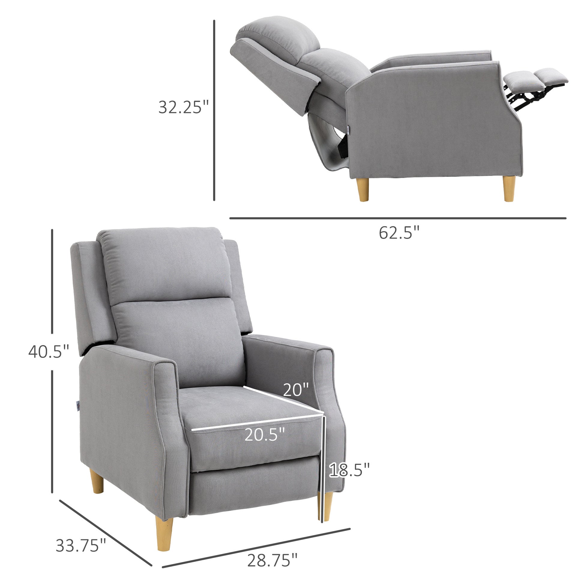 Homcom Manual Recliner Chair With Footrest, Contemporary For Living Room Light Grey Linen