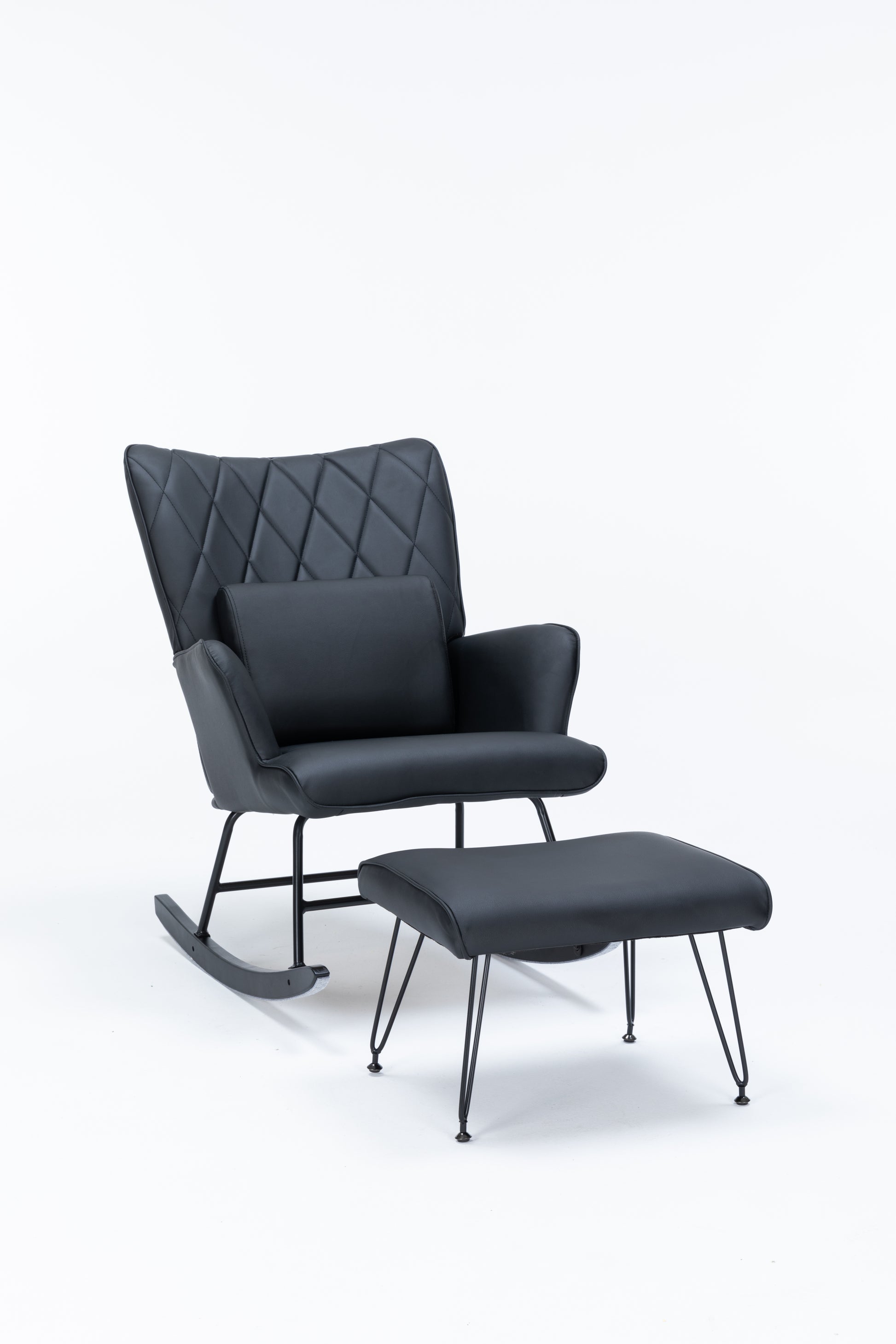 Rocking Chair, Glider Chair,Rocking Accent Chair With Lumbar Pillow And Ottoman For Nursery Living Room Bedroom Black Pu