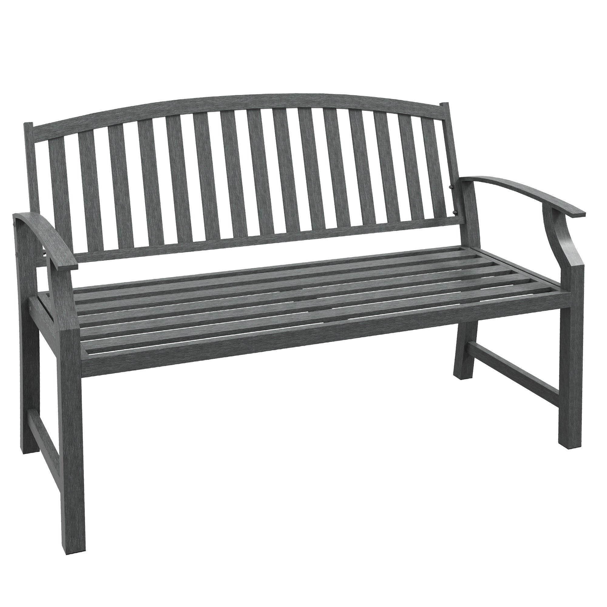 Outsunny 46" Outdoor Garden Bench, Metal Bench, Wood Look Slatted Frame Furniture For Patio, Park, Porch, Lawn, Yard, Deck, Gray Gray Steel