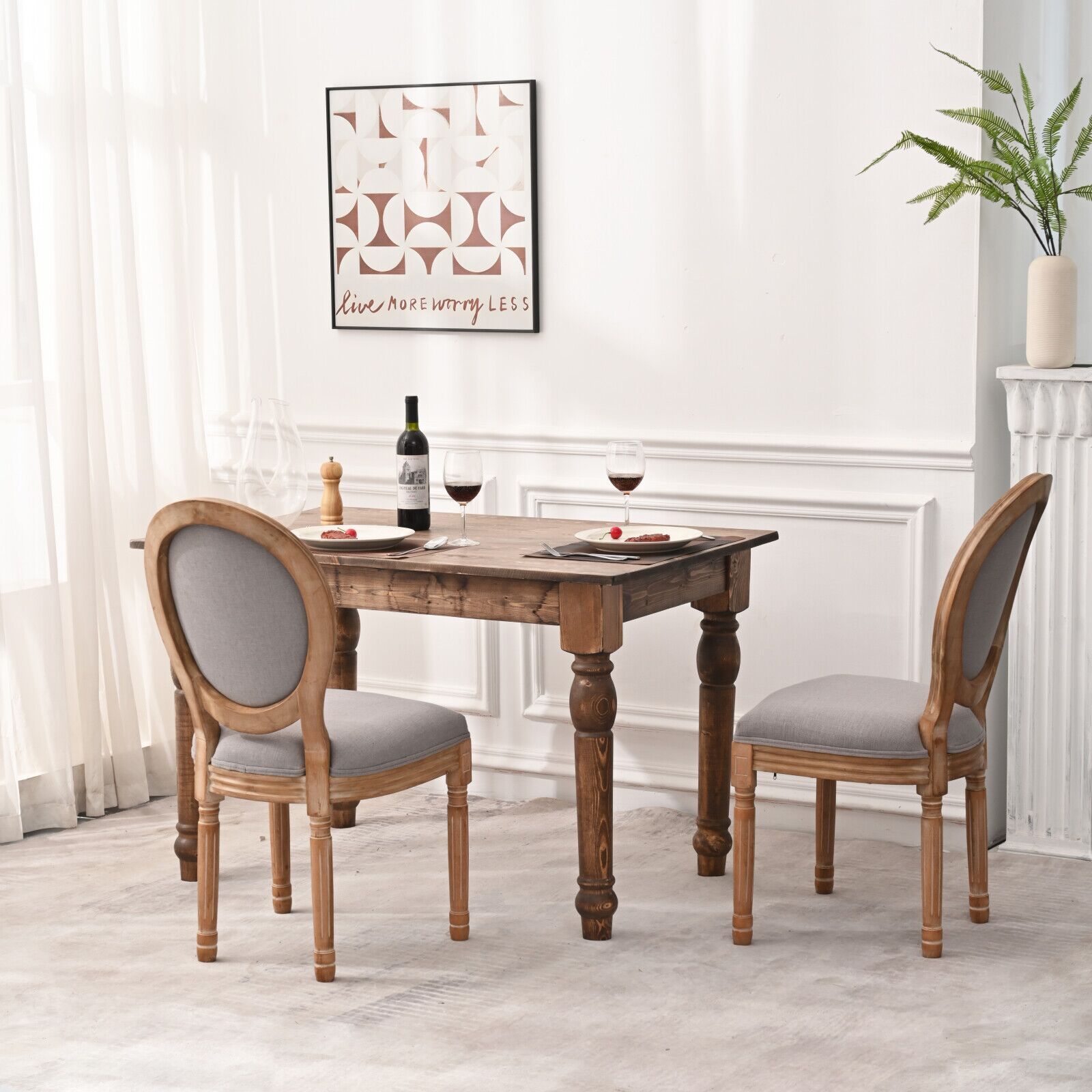 French Country Dining Chairs With Round Back Set Of 2, Upholstered, Solid Wood Legs, Accent Side Chairs For Living Room, Wedding Event Grey Rubberwood Antique Grey White Dining Room Oval Antique Dining Chairs Rubberwood Rubber Wood