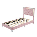 Twin Size Upholstered Bed Frame With Led Lights,Modern Velvet Platform Bed With Tufted Headboard,Pink Twin Pink Velvet
