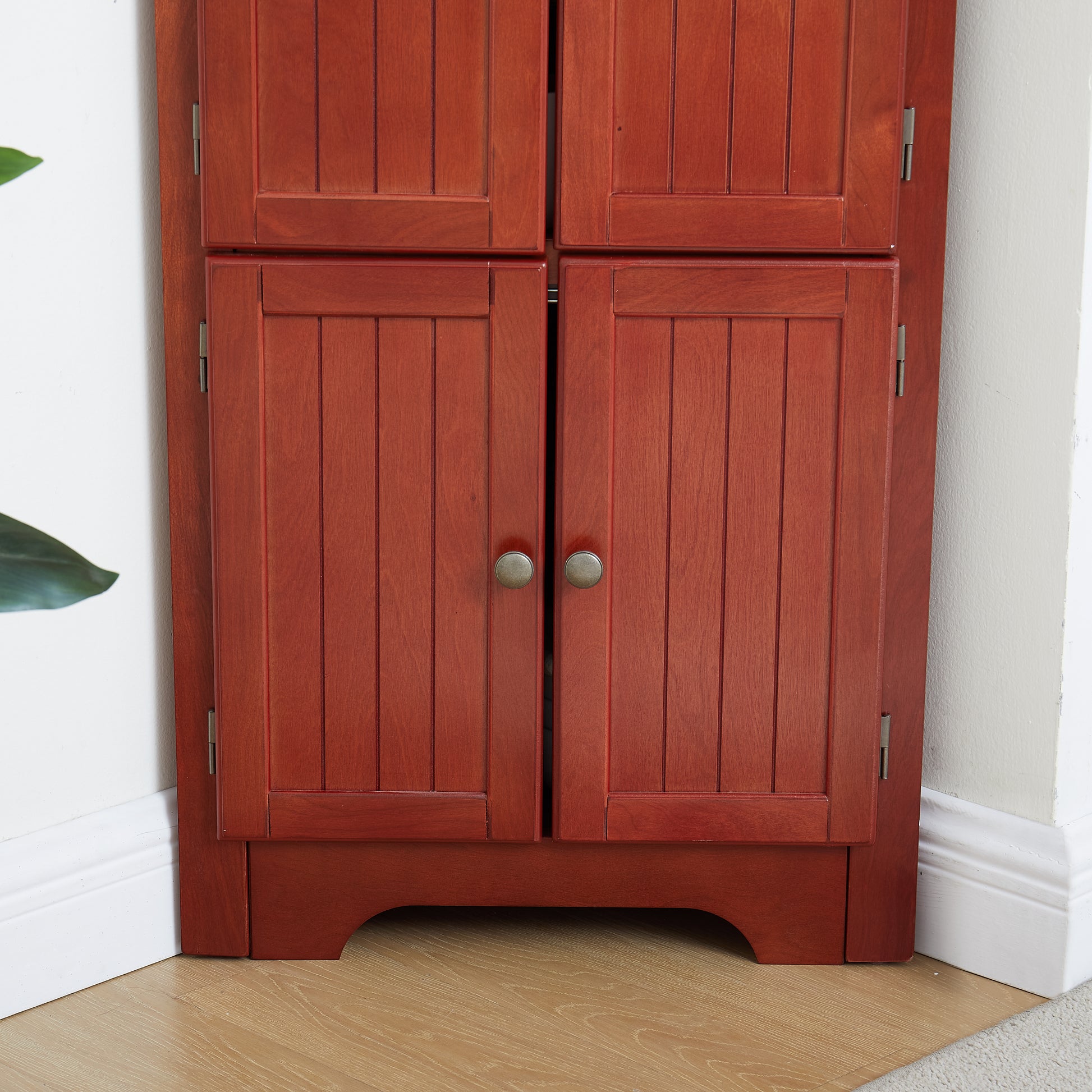 4 Tier 72" Corner Kitchen Pantry Storage Cabinet With 8 Doors Tall Storage Cabinet, Corner Cabinet And Adjustable Shelves, Home Farmhouse Bookshelf Cabinet For Bathroom, Living Room, Kitchen Cherry