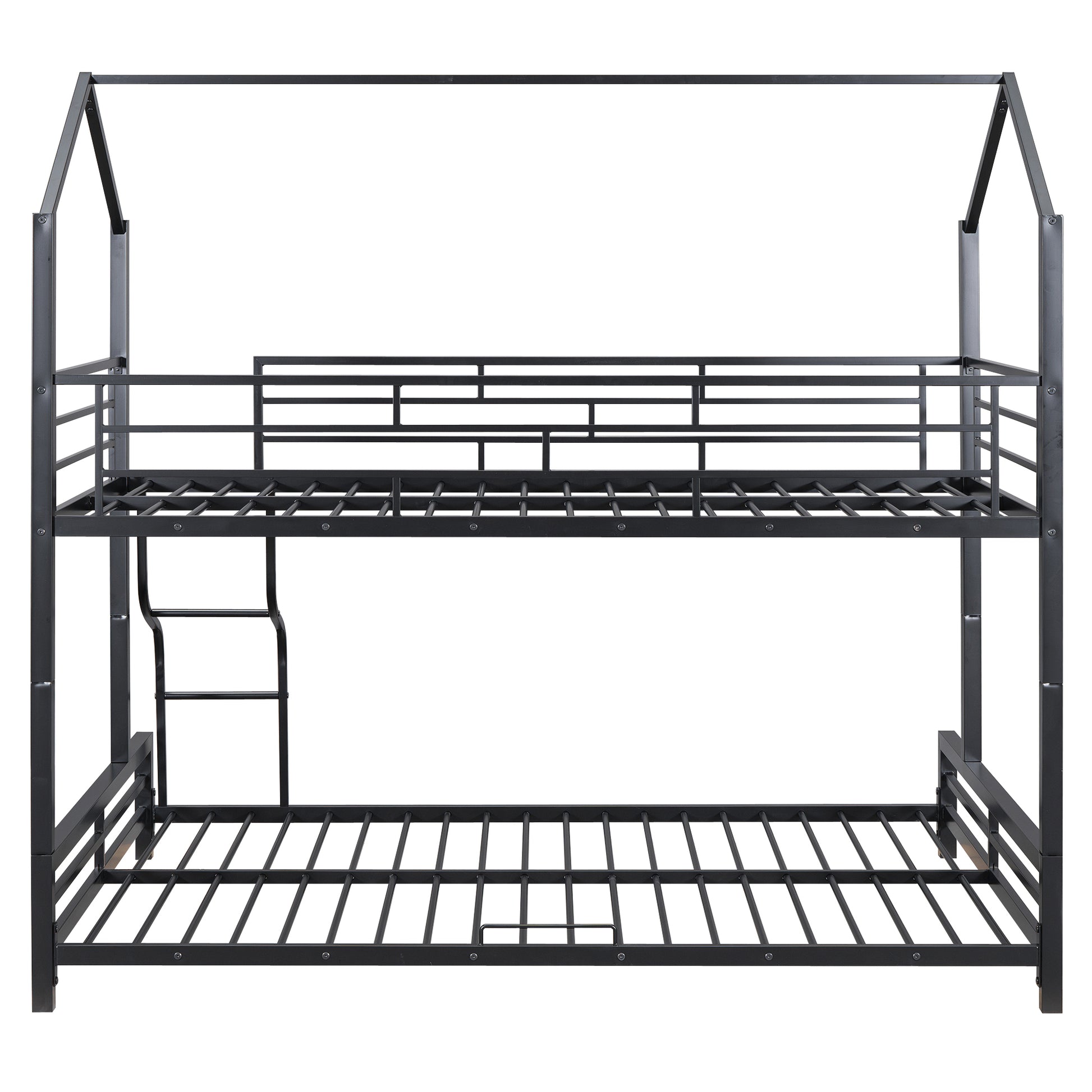 Metal House Bunk Bed, Twin Over Full, Black Full Black Metal