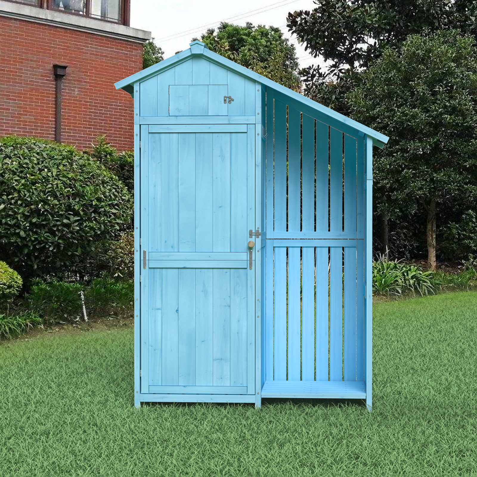 Outdoor 46.45 "X21.25"X70"H Wood Storage Shed, Garden Tool Cabinet With Waterproof Asphalt Roof, Multiple Tier Shelves, Tiffany Blue Tiffany Blue Metal & Wood