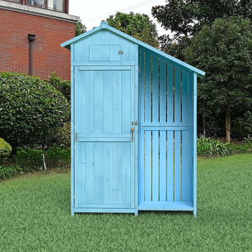 Outdoor 46.45 "X21.25"X70"H Wood Storage Shed, Garden Tool Cabinet With Waterproof Asphalt Roof, Multiple Tier Shelves, Tiffany Blue Tiffany Blue Metal & Wood