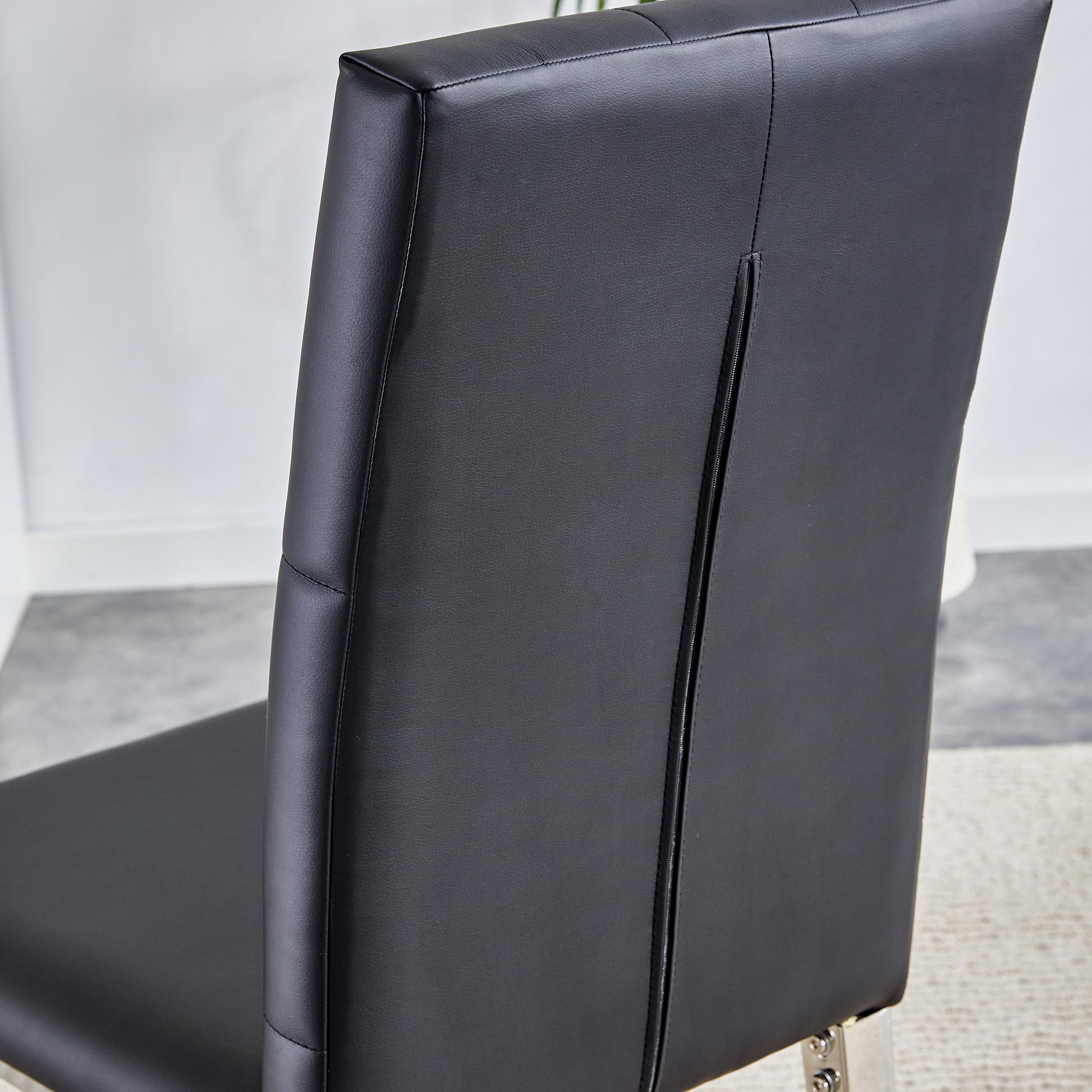 Table And Chair Set, Modern Dining Table, Tempered Glass Tabletop And Silver Colored Leg Table, Soft And Comfortable Dining Chair, Perfect For Dinner, Meetings, Home And Office Decor Black Seats 6 Glass