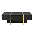 47.2'' X 31.4''Minimalist High Gloss Coffee Table With 2 Drawers, Multi Storage Rectangle Sofa Table With Golden Wood Grain Legs, Modern Center Table For Living Room, Black Black Particle Board Mdf