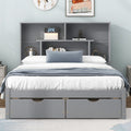 Full Size Platform Bed With Storage Headboard And 2 Drawers, Gray Box Spring Not Required Full Gray Wood Bedroom Bed Frame Solid Wood Mdf