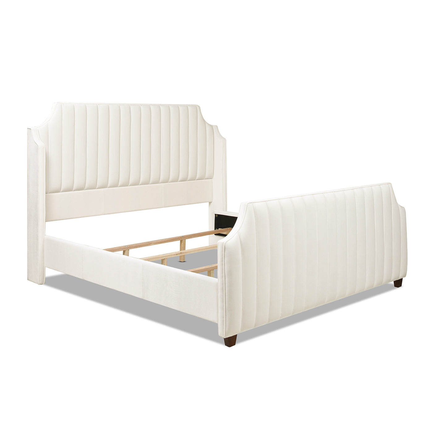 Addison King Channel Tufted Panel Bed Frame, Cloud White Performance Velvet Box Spring Required King White Wood Foam Velvet Velvet