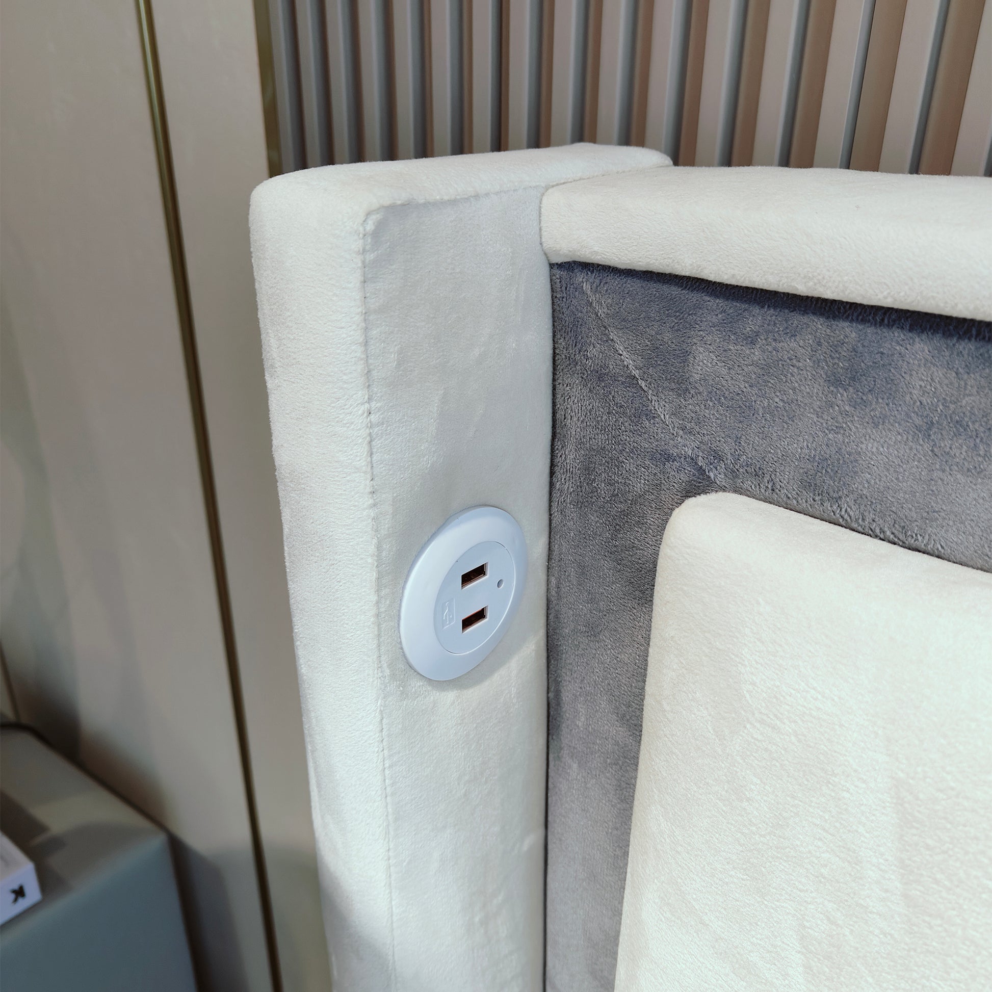 Queen Size, Cotton And Linen Fabric, Pneumatic Bed, With Storage Space Under The Bed, Stable Bed Structure,Light Gray Queen Light Gray Mdf Acacia