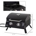 Outsunny 2 Burner Propane Gas Grill Outdoor Portable Tabletop Bbq With Foldable Legs, Lid, Thermometer For Camping, Picnic, Backyard, Black Black Carbon Steel
