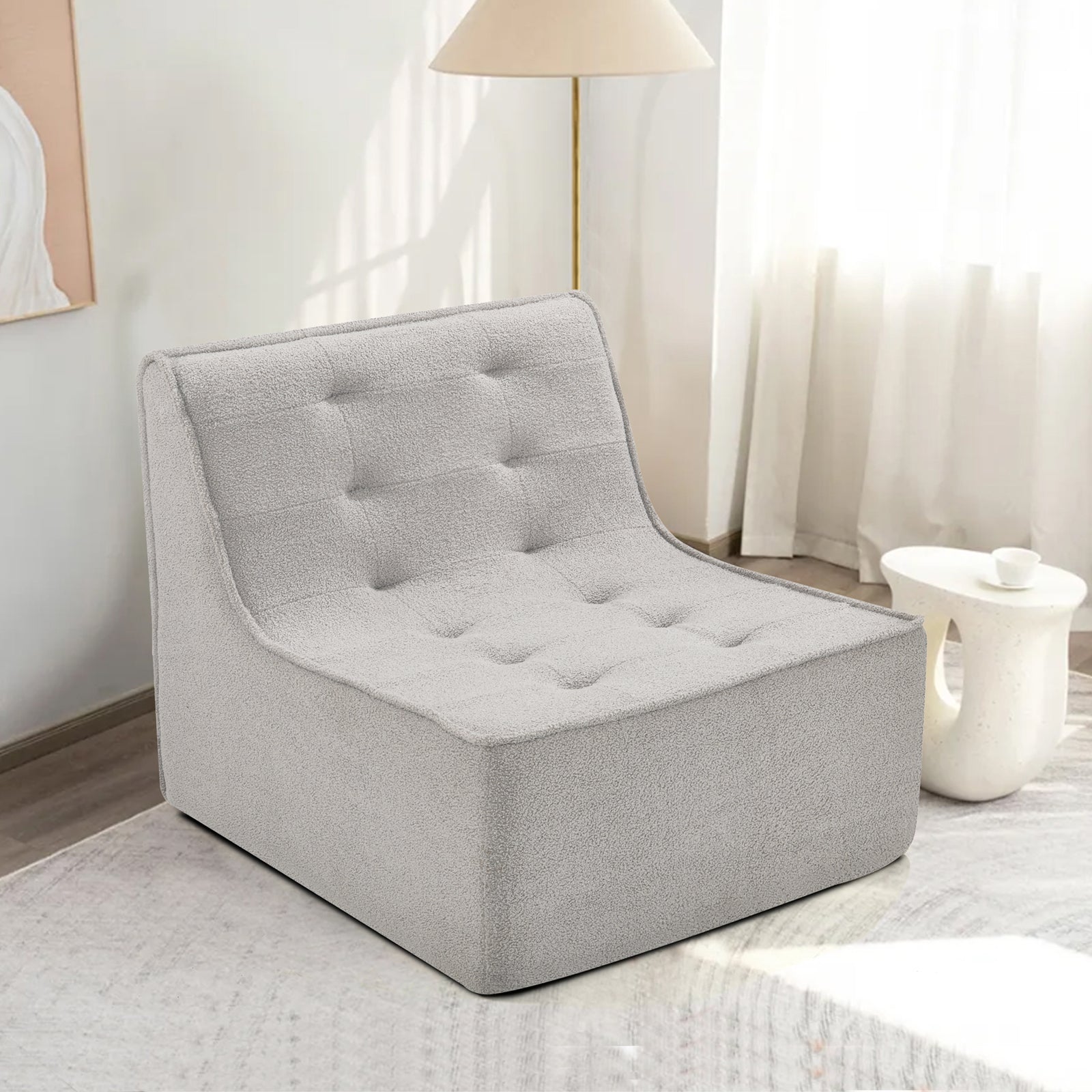 Fireside Chair, Lazy Floor Sofa Couch, Teddy Velvet Bean Bag Chair, Tatami Sofa With High Resilience Foam For Living Room, Bedroom, Office Salon, Gray Gray Soft Foam Foam,Teddy