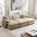Oversized Modular Cushioned Sofa,With 3 Ottomans To Work As Sleeper Sofa Beds, 3 Seater Sofa With 3 Footstools,Tan Corduroy Fabric Tan Corduroy 3 Seat