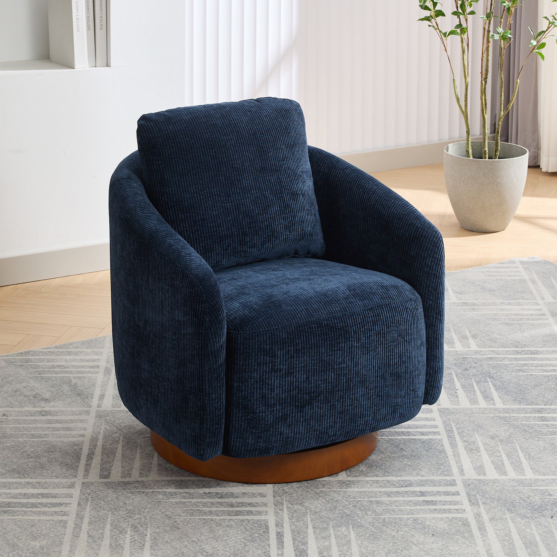 30.3"W Swivel Accent Barrel Chair And Comfy Round Accent Single Sofa Chair, 360 Degree Club Chair, Lounge Armchair For Living Room Bedroom Nursery.Navy Navy Chenille