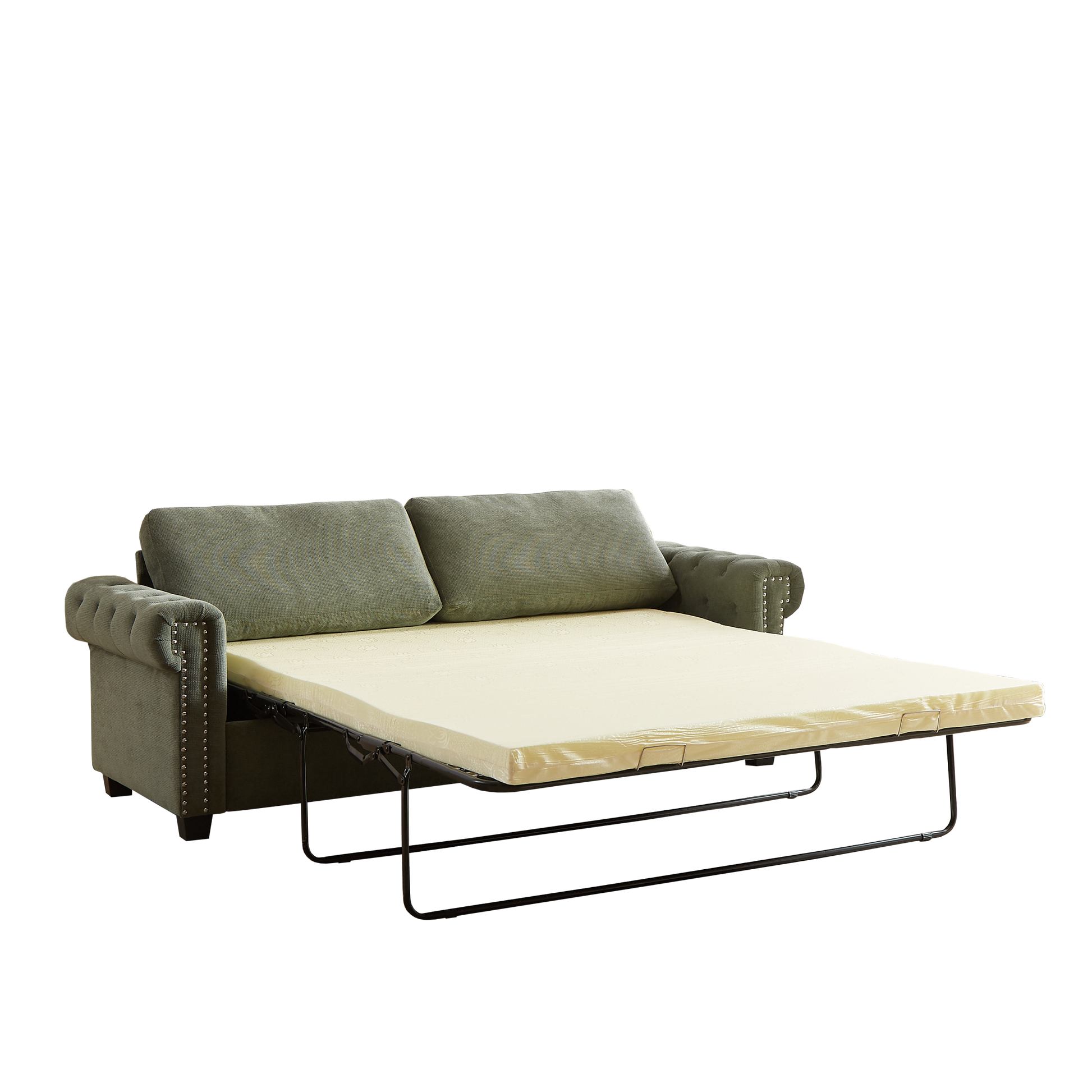 Fx 83.8" Convertible Sleeper Sofa Bed, 2 In 1 Pullout Sofa Bed, Polyester Sleeper Sofa Bed With Folding Mattress, Living Room Pullout Sofa Bed, Apartment Small Space Sofa Sleeper Green Polyester Pine Foam Fabric 3 Seat