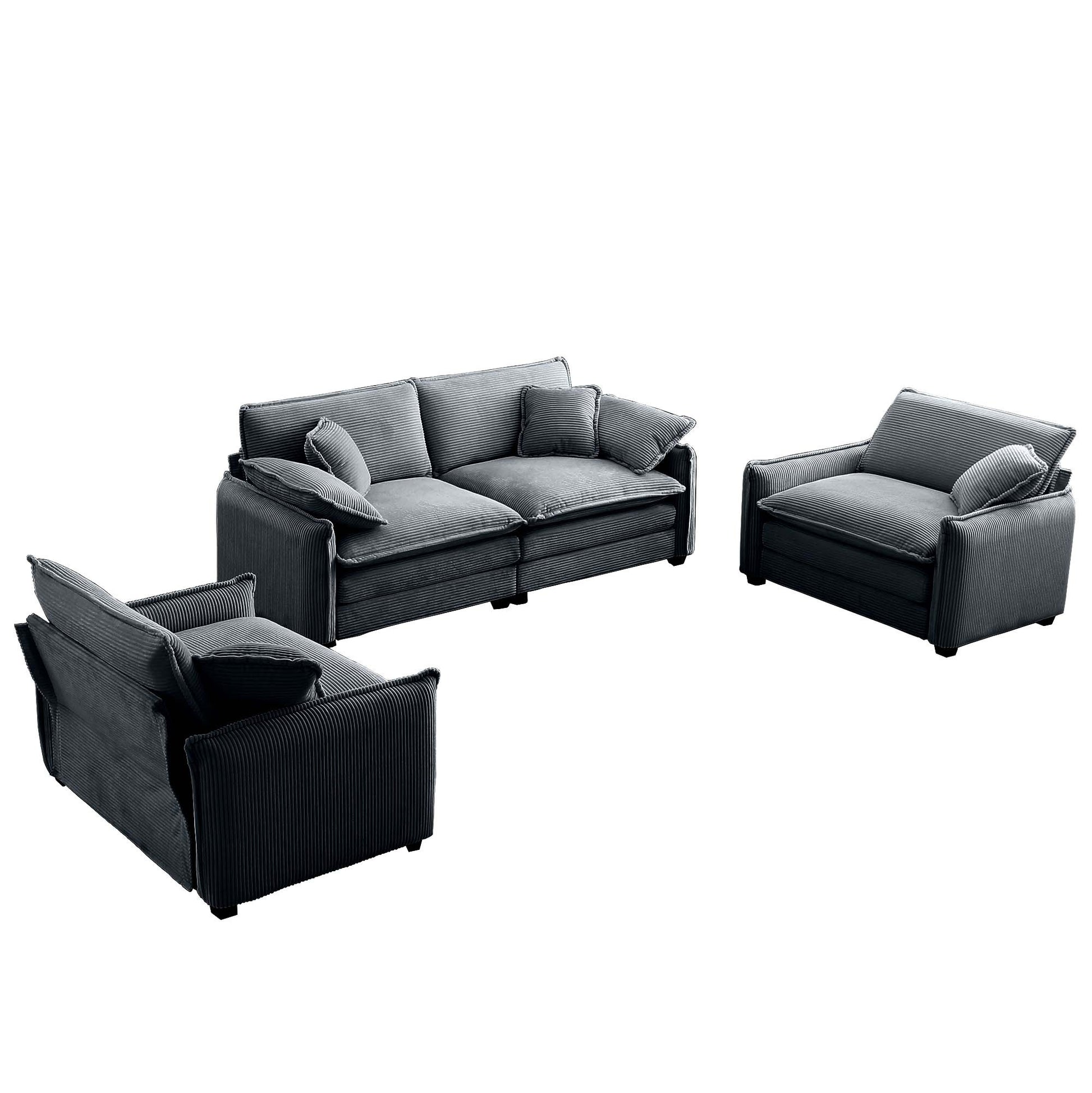 Luxurious And Sophisticated Sofa Set With Soft Cushions And Pillows, Sofa Set For Living Rooms And Clubs As Well As Home Theaters, Consisting Of Two Single Sofas And A 2 Seaters Sofas Ingrey Corduroy Grey Corduroy 4 Seat