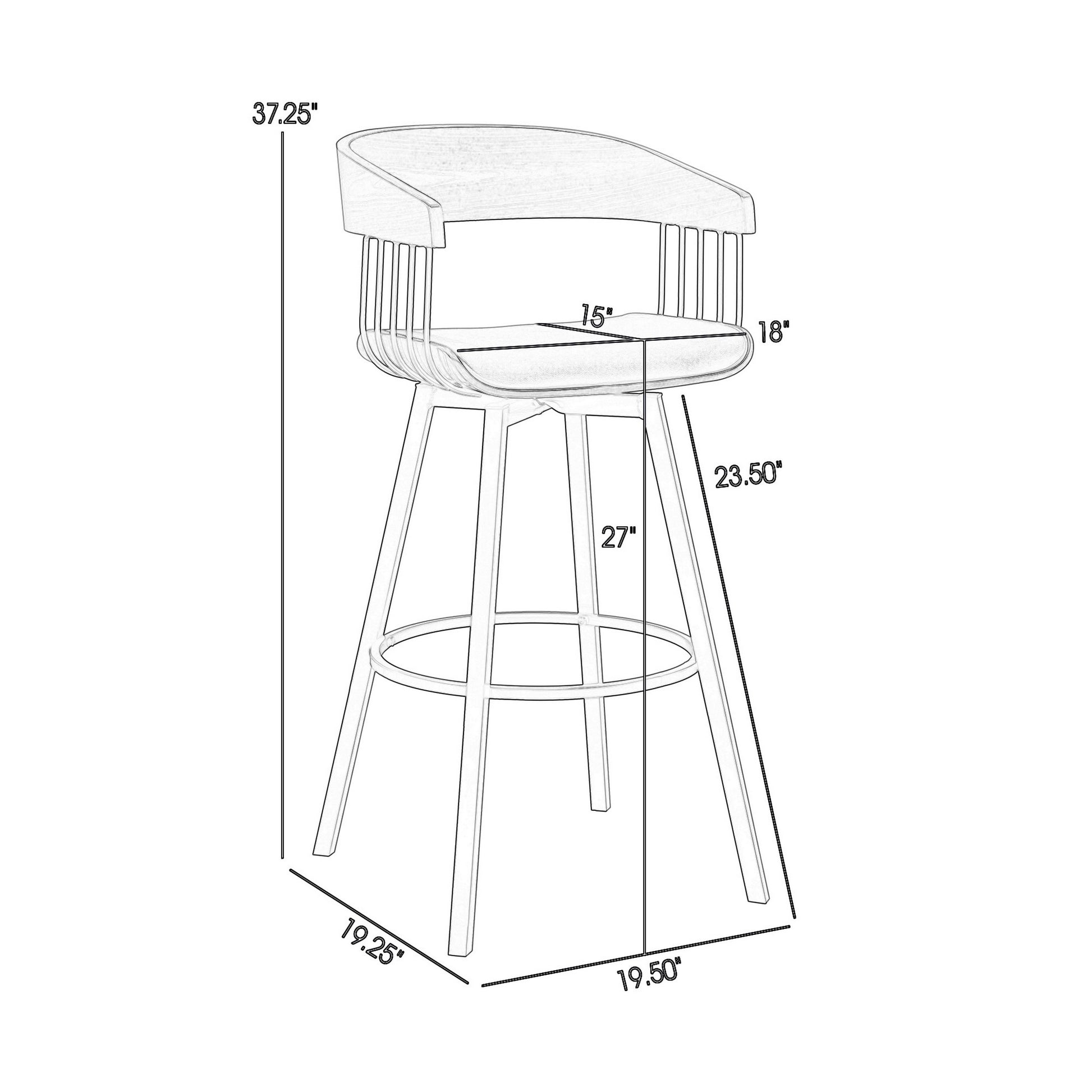 Vera 27 Inch Swivel Counter Stool Chair, Brown Open Back Black Faux Leather Black Brown Leather