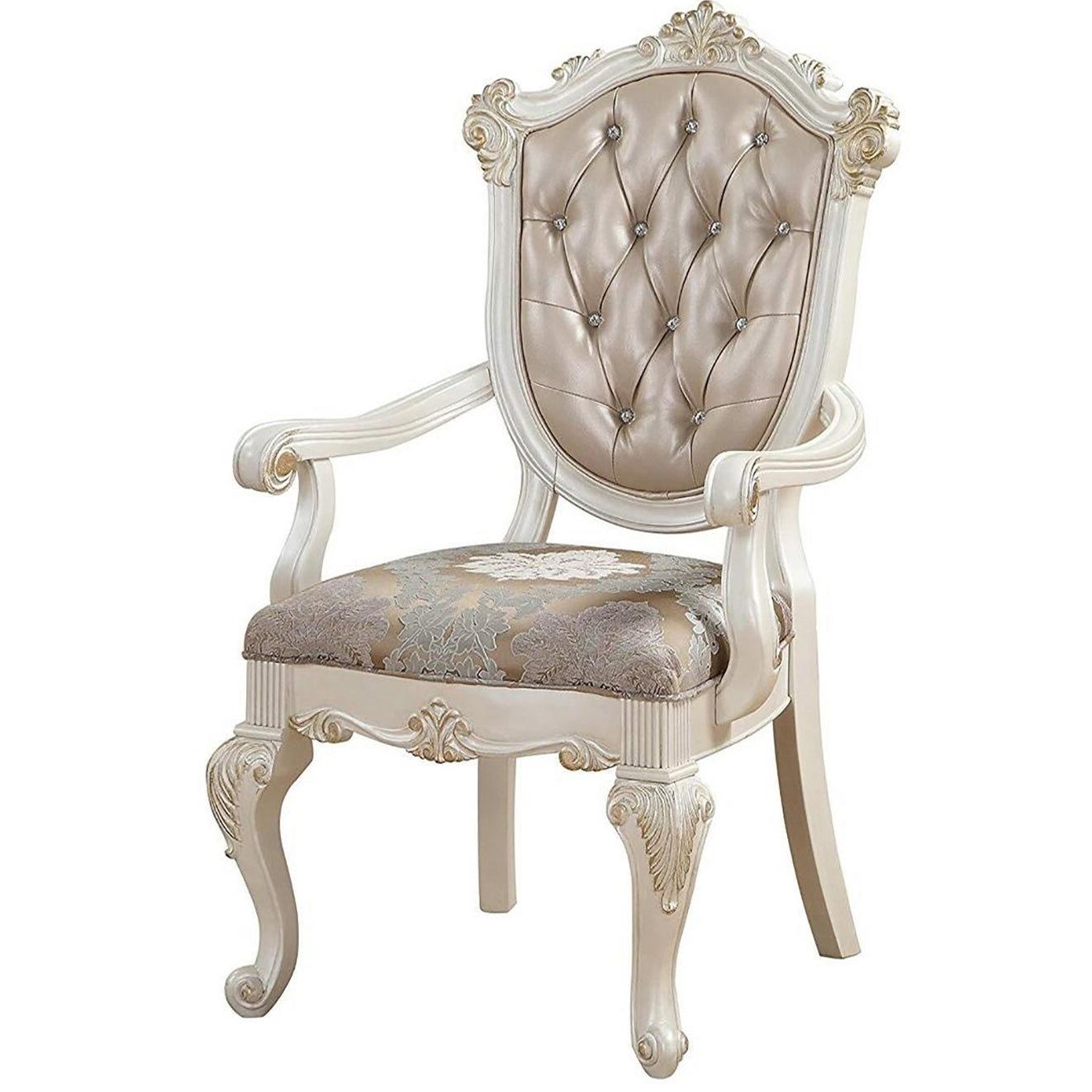 Rose Gold And Pearl White Tufted Arm Chair Set Of 2 Beige Primary Living Space Poplar Wood Fabric