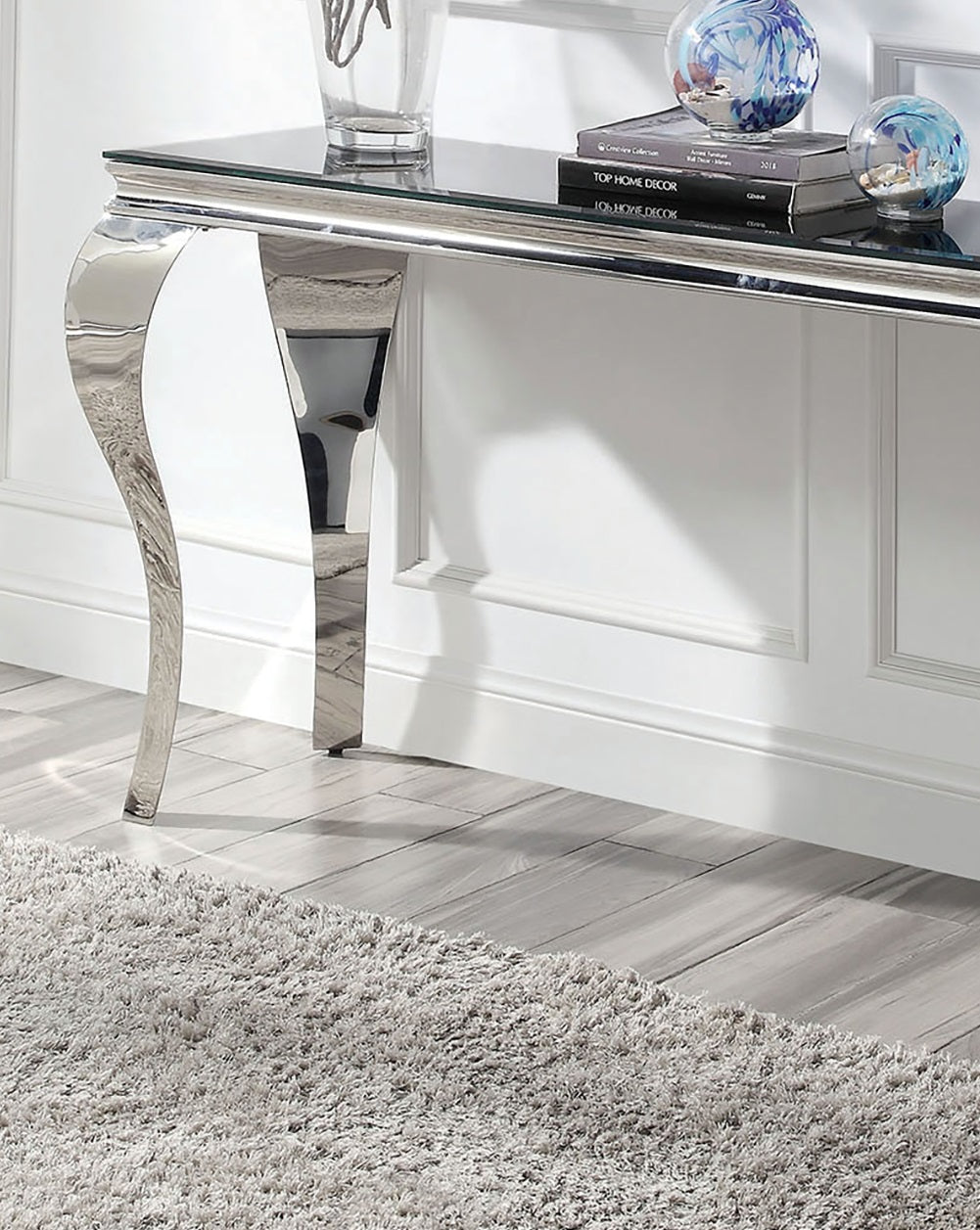 Glam Contemporary 1Pc Sofa Table Black Glass Top Silver Color Table Living Room Stainless Steel Cabriole Style Legs Black,Silver Primary Living Space Classic,Modern,Transitional Console Tables Rectangular Glass,Stainless Steel