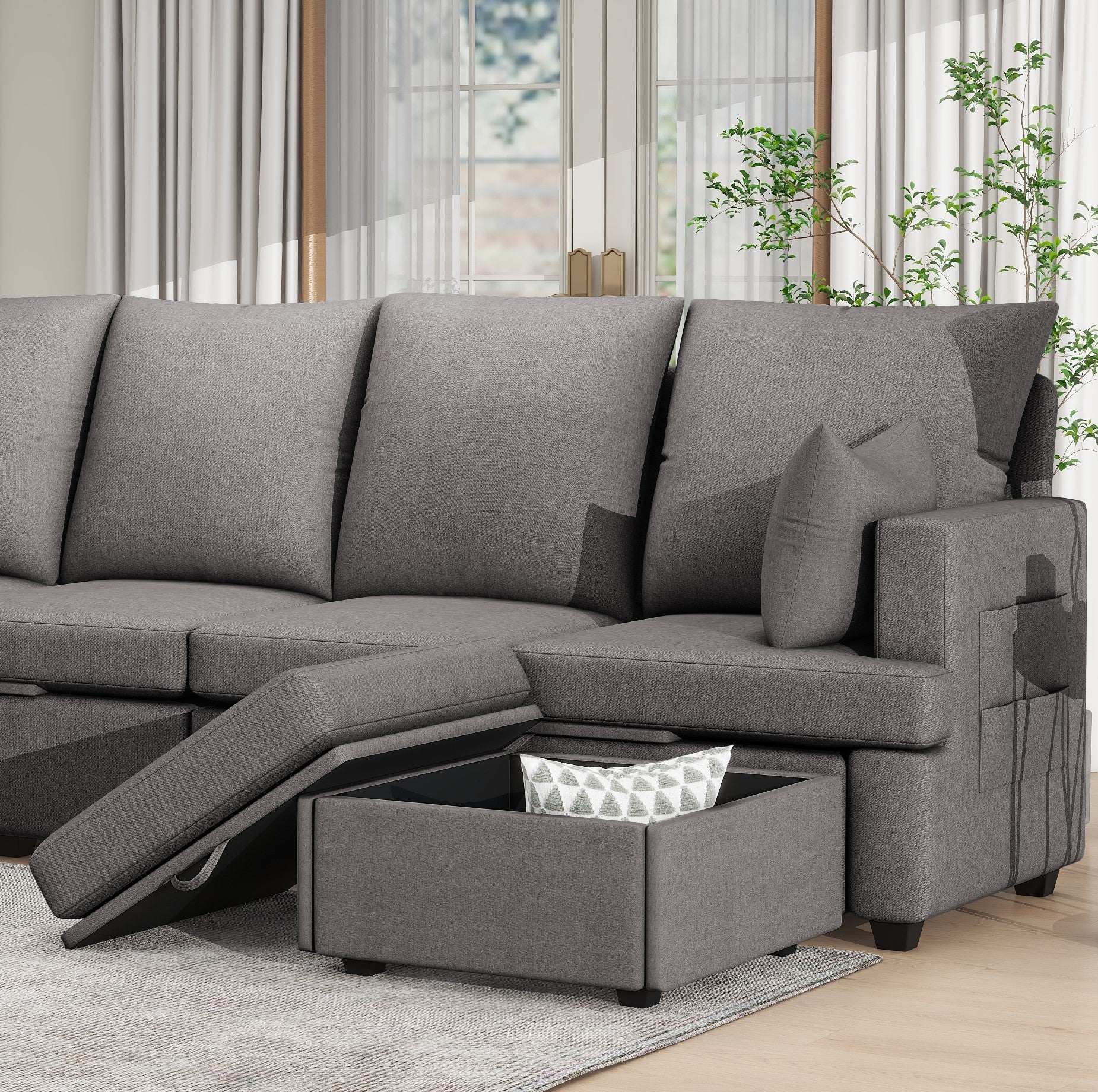 Modern U Shape Modular Sofa, 6 Seat Chenile Sectional Couch Set With 2 Pilows Lncluded, Freely Combinableindoor Funiture For Living Room,Apartment, Office, 3 Colors Dark Grey Chenille Metal Primary Living Space Medium Soft Loose Back Modern Poplar Foam